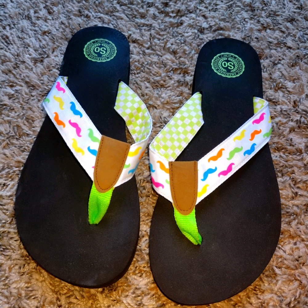 NWOT Mustache flip-flops!